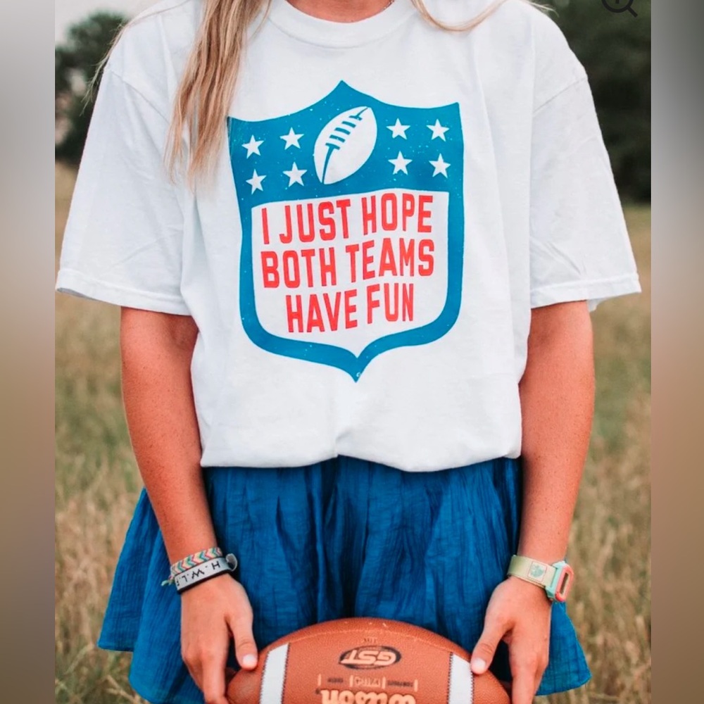 I Just Hope Both Teams Have Fun | Blue + Red Shield NFL Football T-Shirt